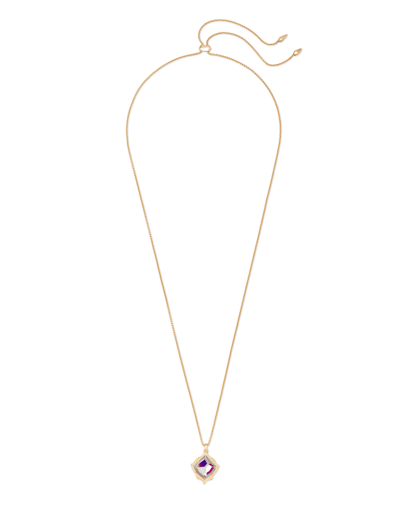 Kacey Gold Long Pendant Necklace in Clear Dichroic Glass image number 1